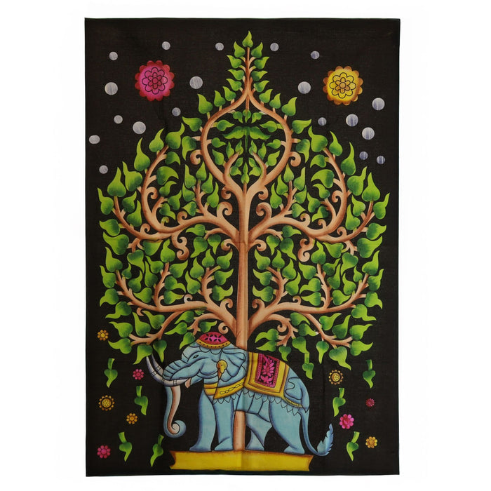 Cotton Wall Art (70x110cm) - Elephant & Tree of Life