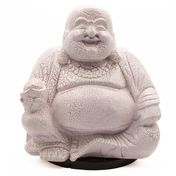 Buddha Glow Lampe – Lachend, Lavendel Krakeliert