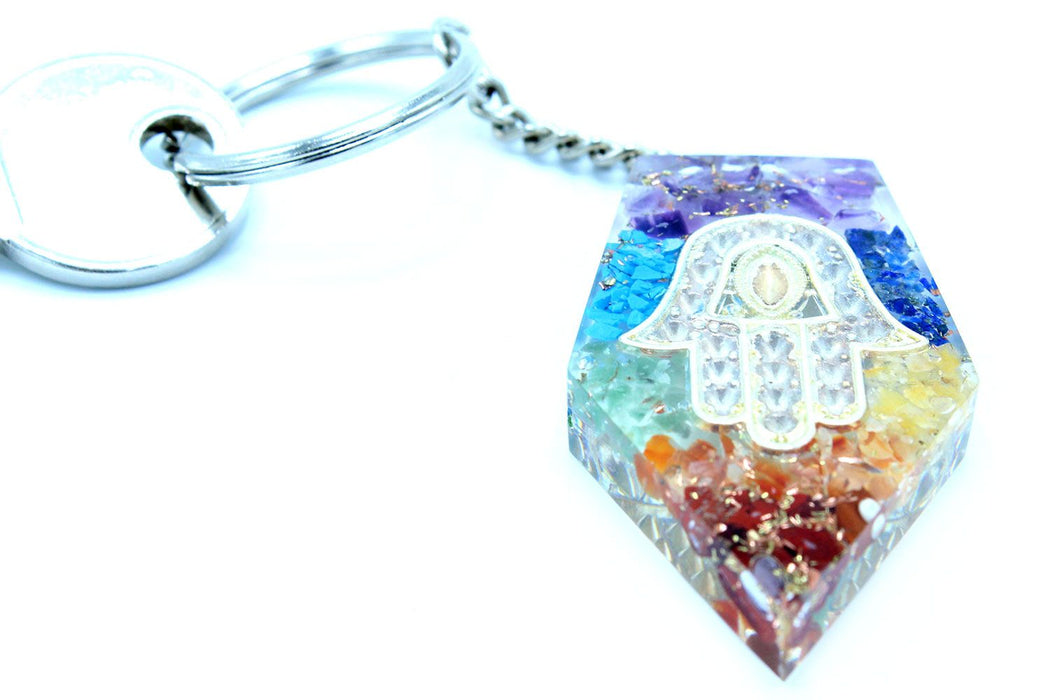 Orgonit Kraft Schlüsselanhänger - Edelstein Chakra Hamsa