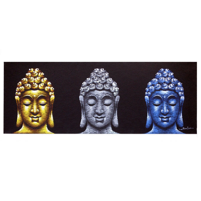 Bemalte Leinwand - Drei Buddha-Köpfe, Schwarz