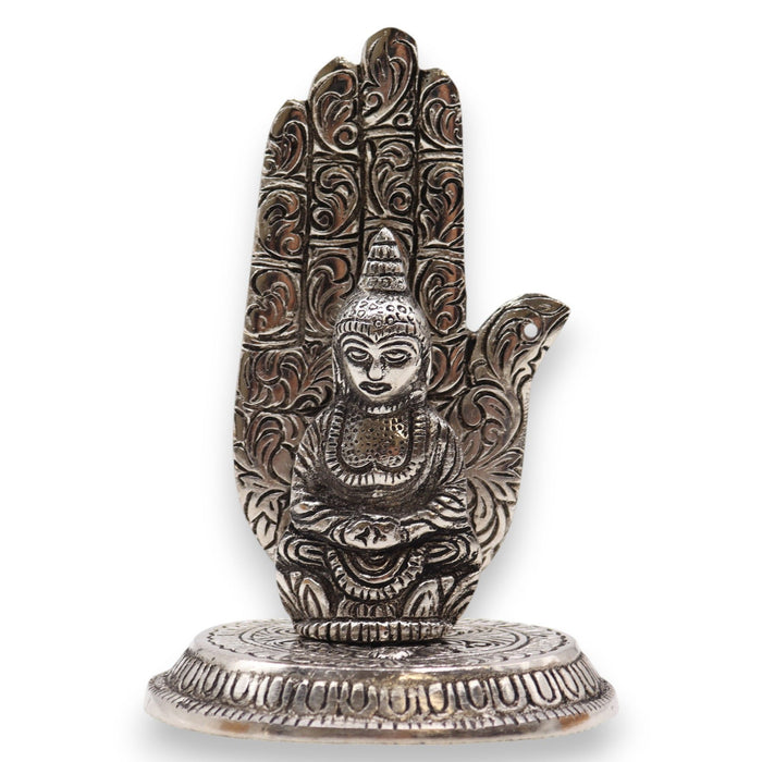 Räucherstäbchenhalter aus poliertem Aluminium – Hand & Buddha
