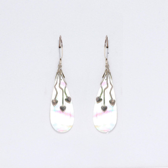 Boucles d'oreilles en argent sterling et nacre - Trois cœurs