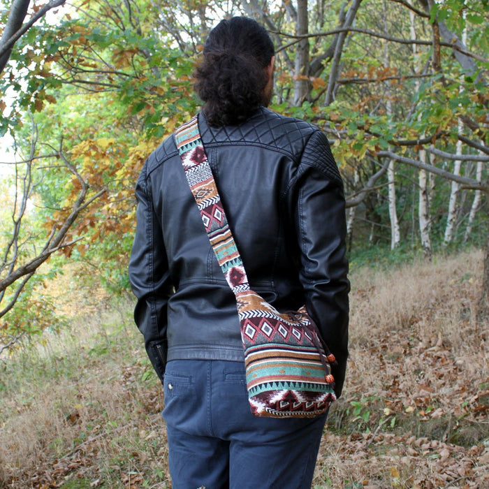 Jacquard-Umhängetasche – Schokobraun