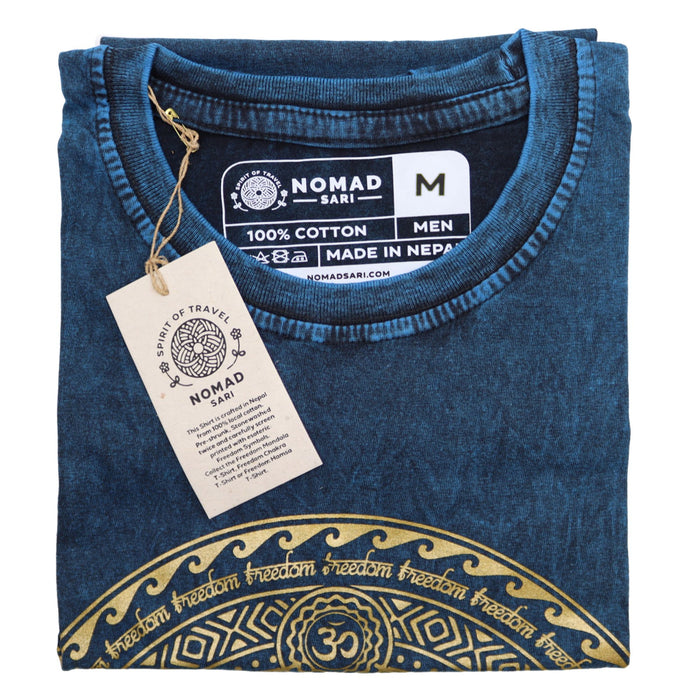 Stonewashed Baumwoll-T-Shirt – Chakra, Blau (Mittel)