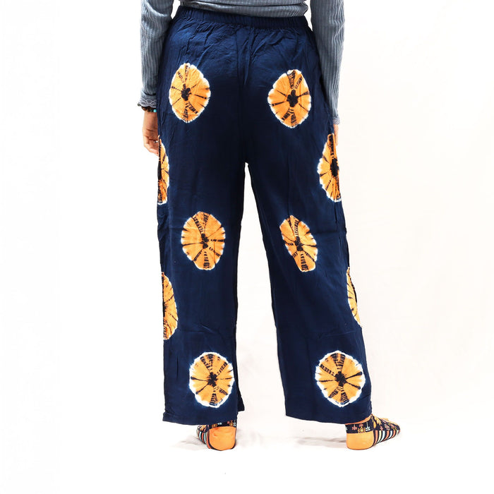 Japanische Loungehose – Marineblau & Orange (Medium)
