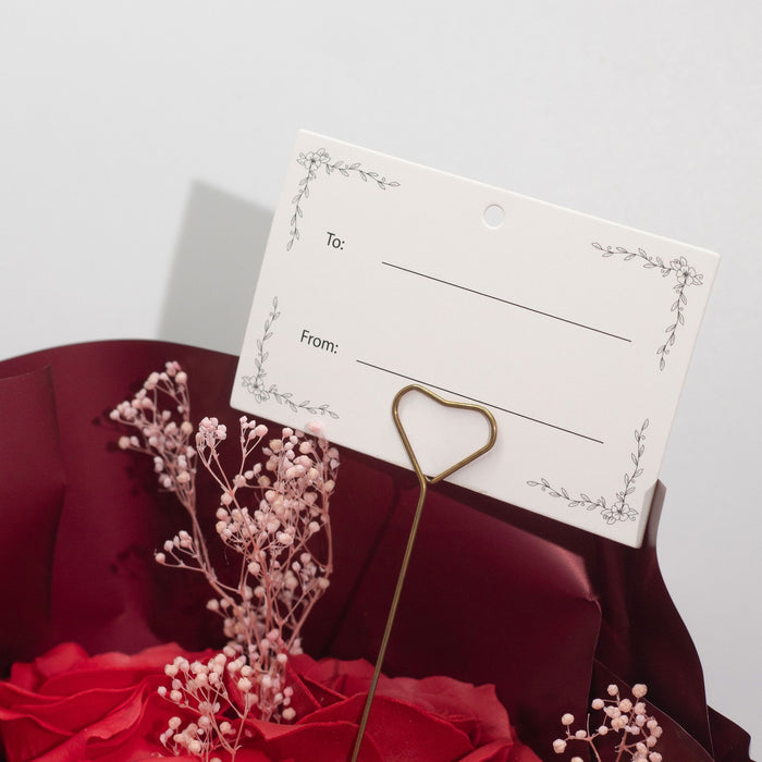 Seifenblumenstrauß mit Geschenkkarte – Rote Rosen – „Liebe ist ewig“