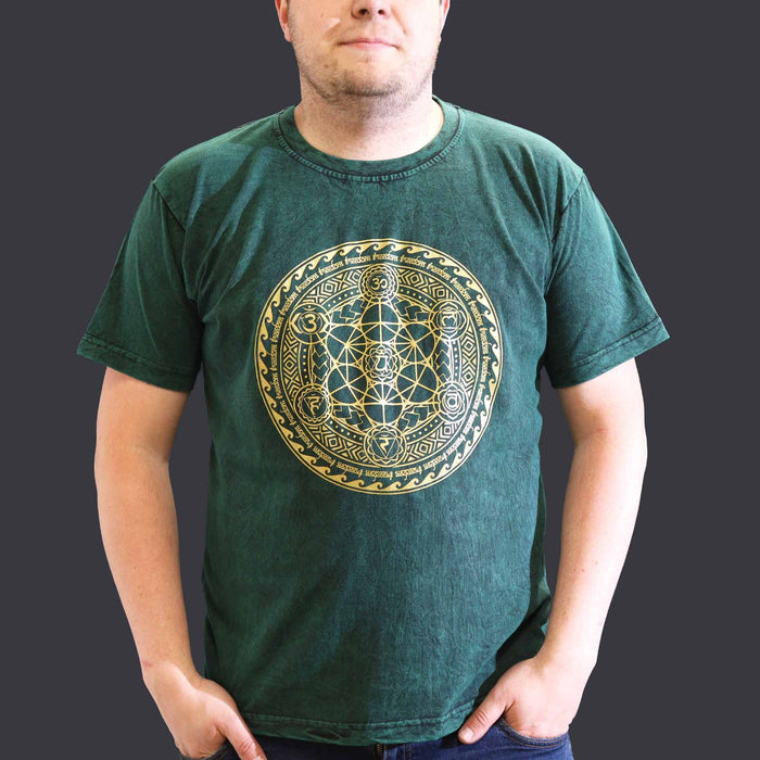 Stonewashed Baumwoll-T-Shirt – Chakra, Grün (XL)