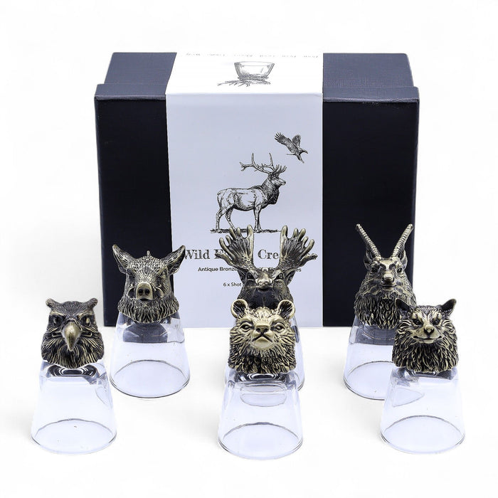 Coffret de 6 verres à shot "Bottoms Up" (50 ml) - Créatures de la forêt, bronze antique