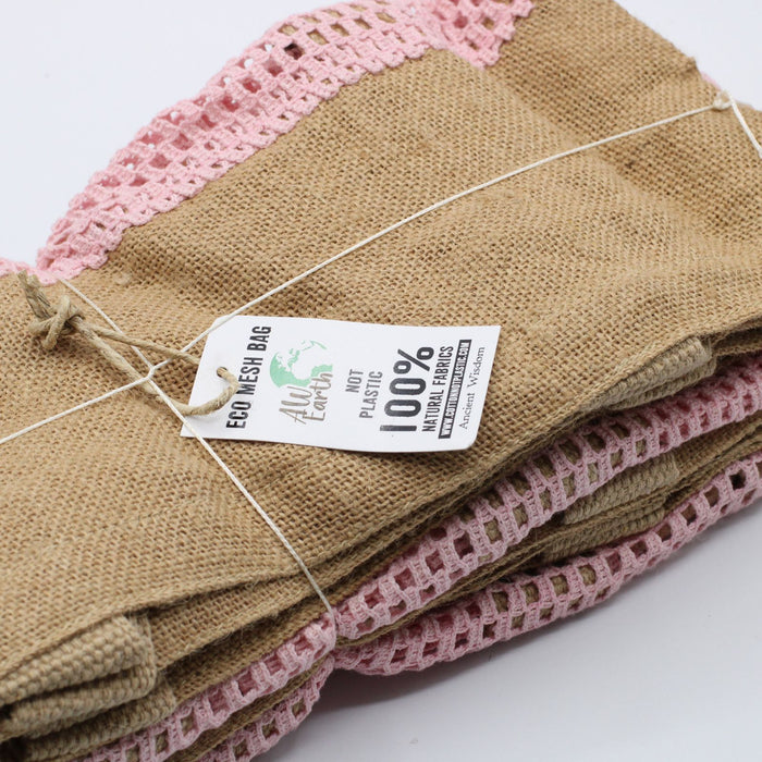 Jute- & Baumwollnetzbeutel – Rose
