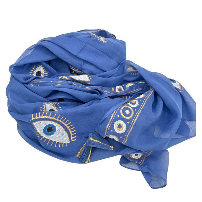 Baumwoll-Pareo – Böser Blick, Blau & Gold