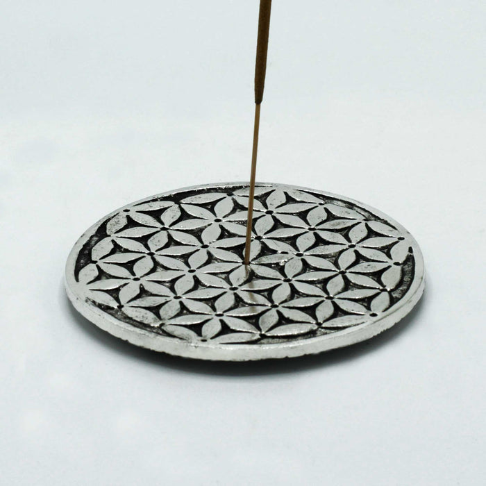 Polierter Aluminium Räucherstäbchenhalter - Blume des Lebens