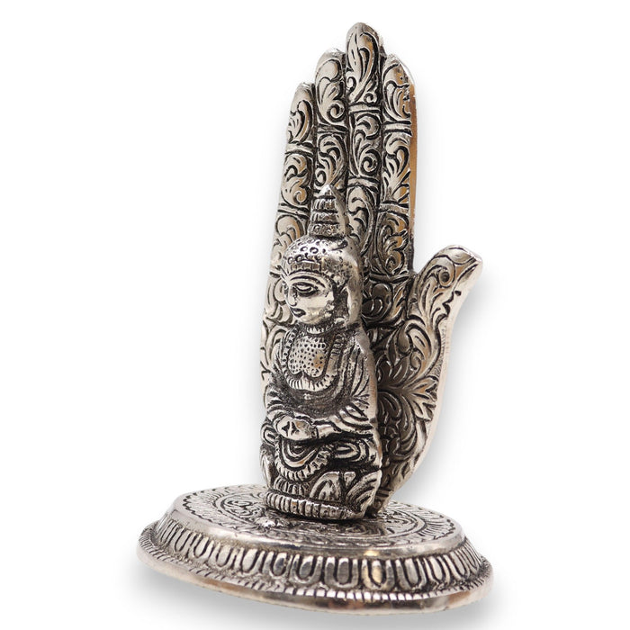 Räucherstäbchenhalter aus poliertem Aluminium – Hand & Buddha