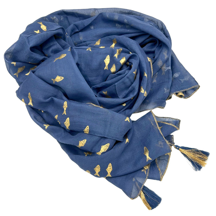 Baumwoll-Pareo – Goldfische, Blau