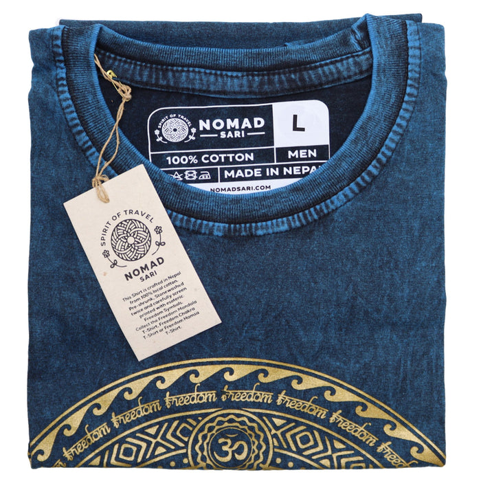 Stonewashed Baumwoll-T-Shirt – Hamsa, Blau (Groß)