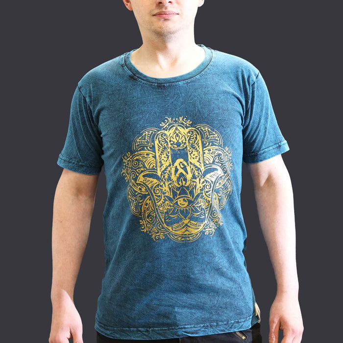 Stonewashed Cotton T-Shirt – Hamsa, Blue (Small)