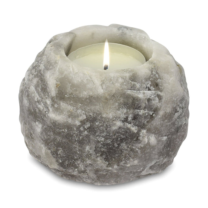 Teelichthalter aus Himalaya-Salz – Grau