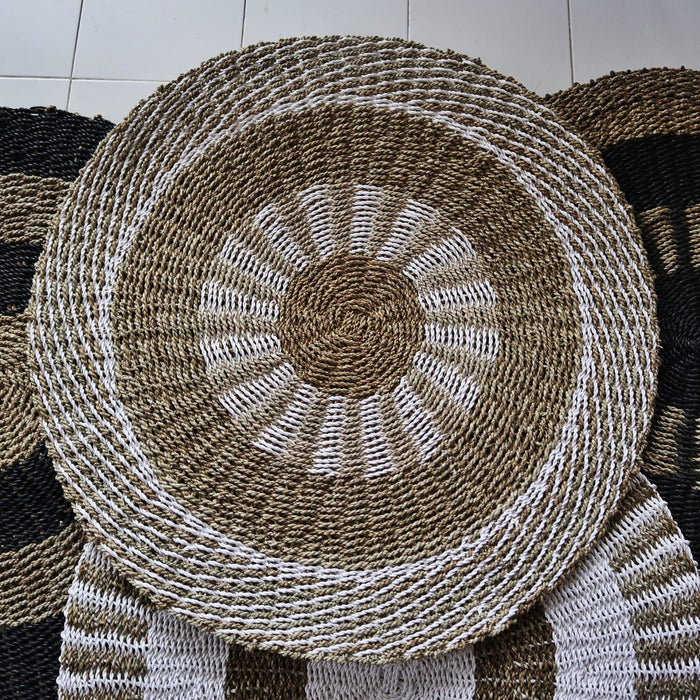 Runder Seegras-Teppich – Natur & Weiß