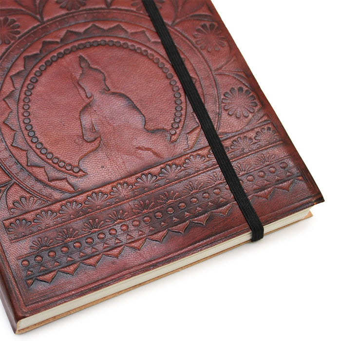 Vegetable Tanned Leather Notebook with Strap - Tibetan Mandala (Medium)