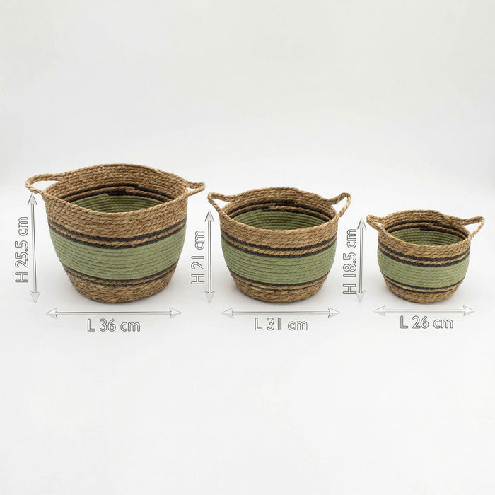 Große Seegras- & Baumwollkörbe – Natur, Schwarz & Grün – 3er-Set