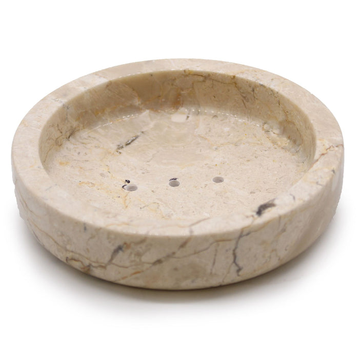 Seifenschale aus Stein – Rund, Honigmarmor