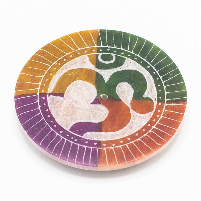 Soapstone Disc Incense Holder - Om Symbol Disc