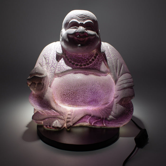 Buddha Glow Lampe – Lachend, Lavendel Krakeliert