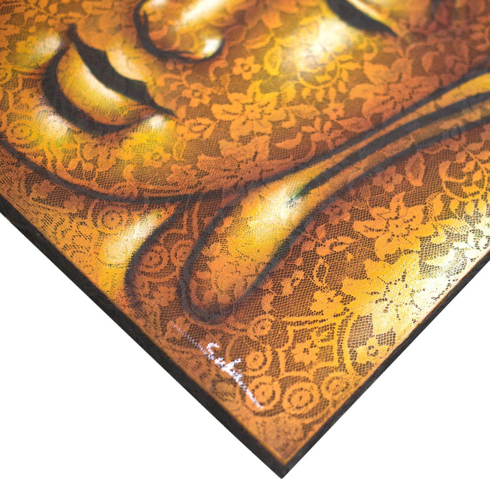 Painted Canvas - Gold Buddha Face, Brocade Detail