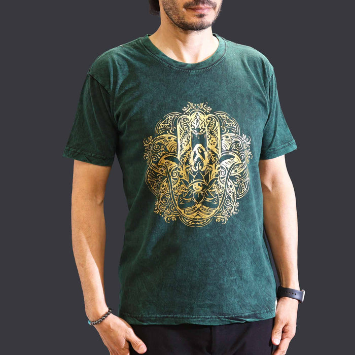 Stonewashed Cotton T-Shirt – Hamsa, Green (Medium)