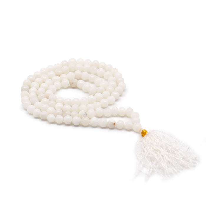 108 Bead Mala Necklace - White Quartz