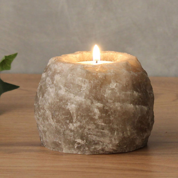 Teelichthalter aus Himalaya-Salz – Grau
