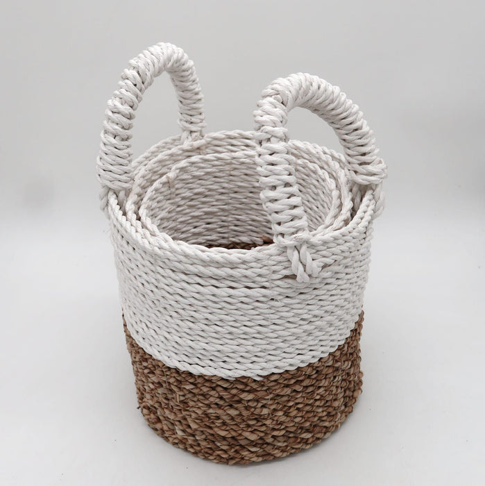 Seagrass Baskets - Natural & White, Set of 3