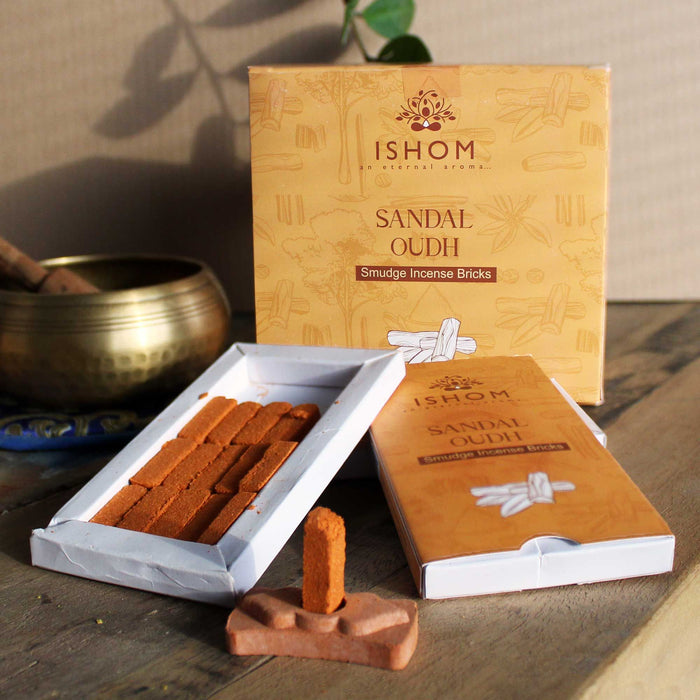 ISHOM Incense Smudge Bricks and Burner - Sandal Oudh