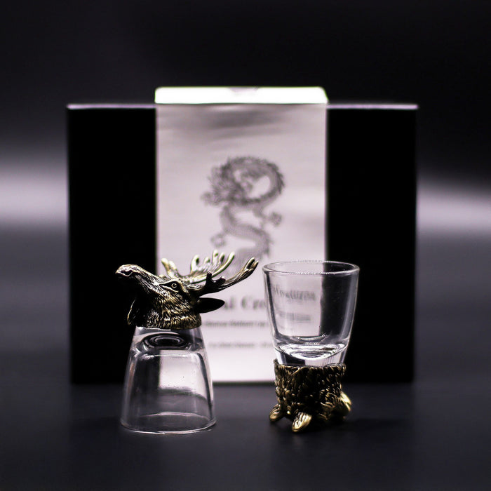 Coffret de 6 verres à shot "Bottoms Up" (50 ml) - Créatures de la forêt, bronze antique