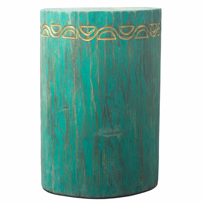Albasia Wood Tribal Plant Stand - Turquoise