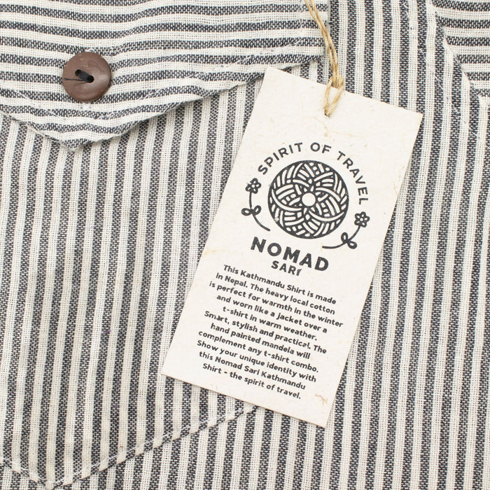 Striped Cotton Grandad Shirt - Grey Stone (Medium)