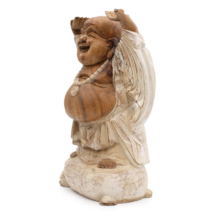 Geschnitzter Holz Buddha, Hände hoch - Whitewash 40cm
