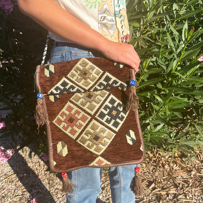 Kilim Sommer-Umhängetasche – Schokolade