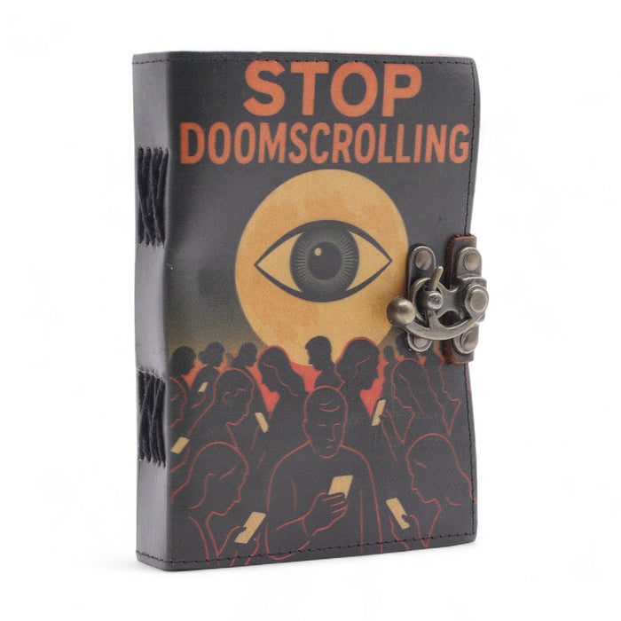 Notizbuch aus bedrucktem Leder – Schluss mit dem Doom Scrolling (18 x 13 cm)
