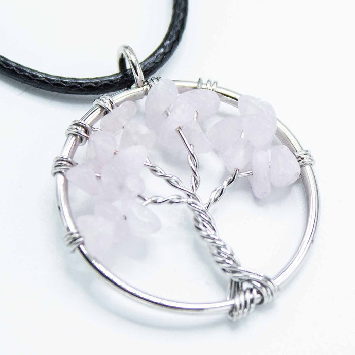 Gemstone Tree of Life Pendant - Rose Quartz
