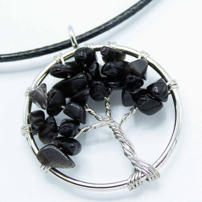 Gemstone Tree of Life Pendant - Black Agate