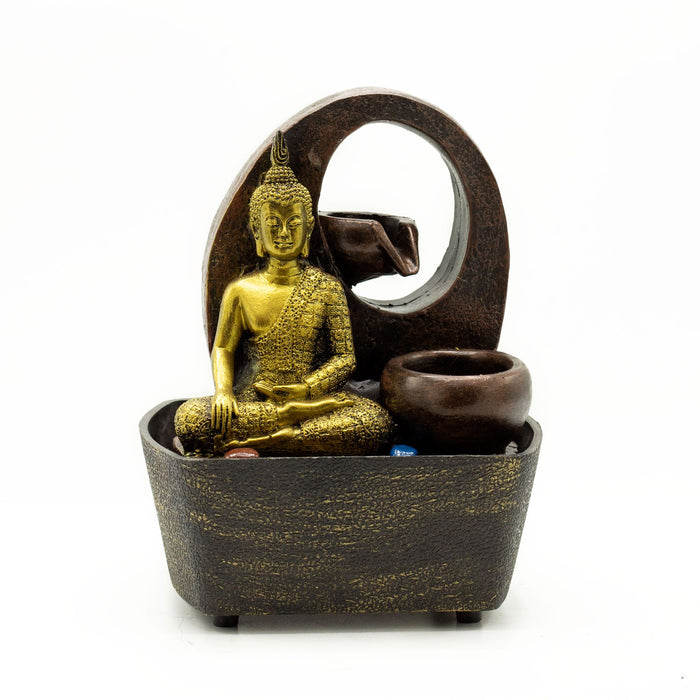 Tabletop Water Feature - Golden Buddha & Pots