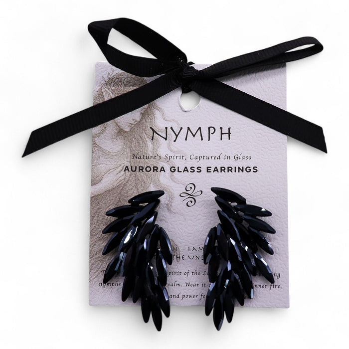 Nymph Aurora Glass Earrings - Angel Wings, Jet Black