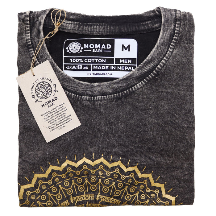 Stonewashed Baumwoll-T-Shirt – Mandala, Dunkelgrau (Mittel)