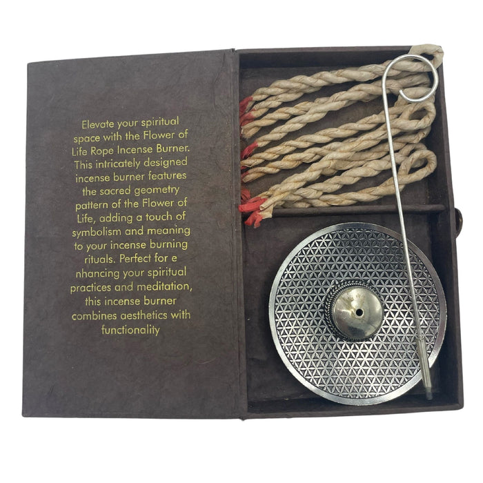 Rope Incense & Silver-Plated Holder Set - Flower of Life