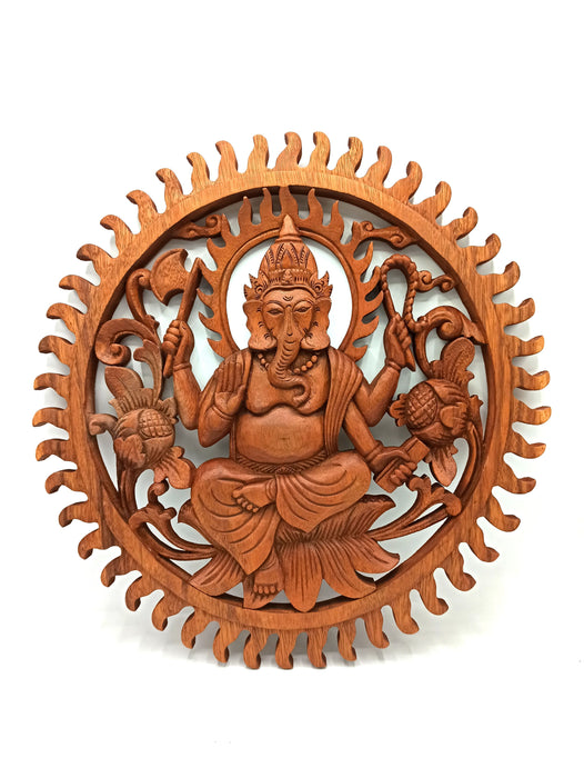 Hand-Carved Wooden Plaque - Ganesh
