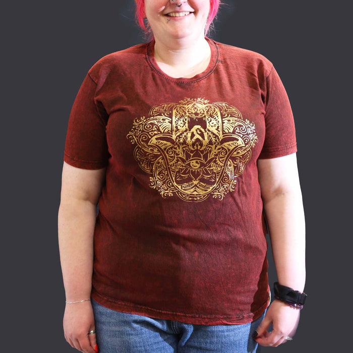 Stonewashed Baumwoll-T-Shirt – Hamsa, Kastanienbraun (XL)