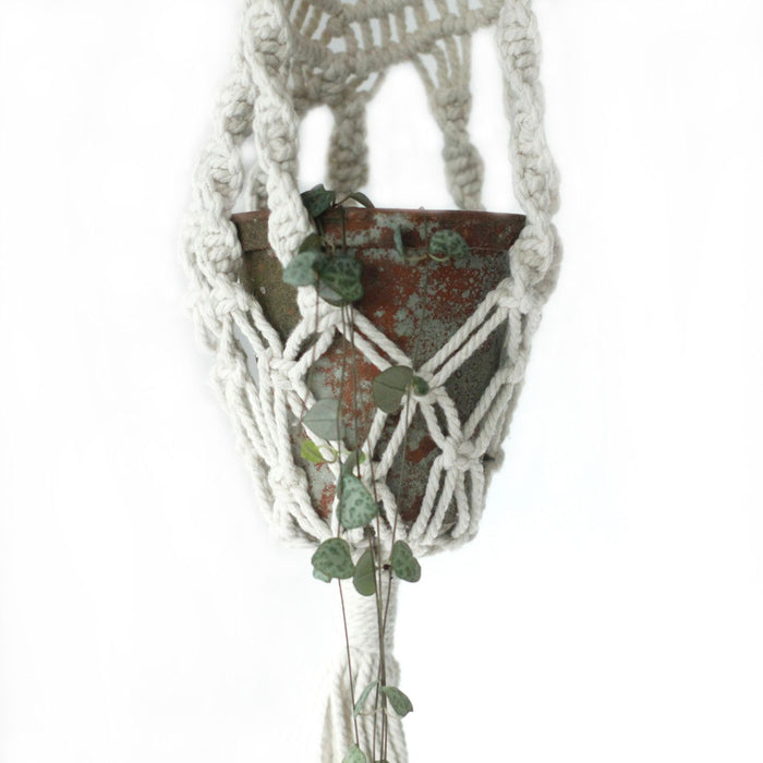 Langer Makramee-Blumenampel - Rattan-Ring