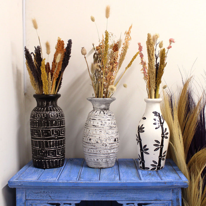 Vase en céramique de forme ornementale - Motif bambou, naturel