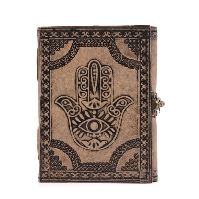 Leder Notizbuch - Hamsa, Antikgrau (18 x 13 cm)
