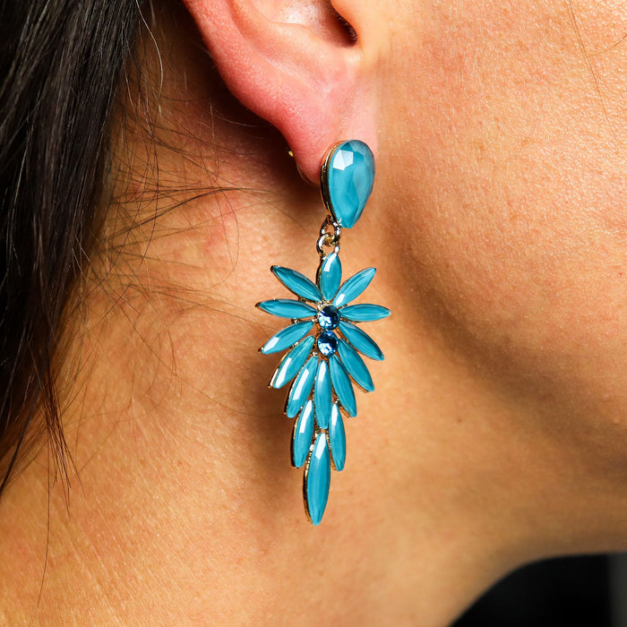 Nymph Aurora Glass Earrings - Long Drop, Teal Green
